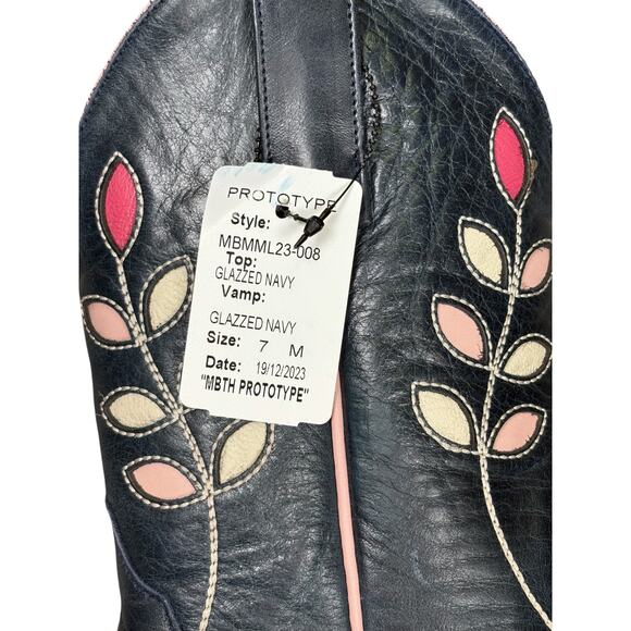NEW Macie Bean Top Hand 10” Leather Cowboy Boots Women's 7M Navy Blue Western - Picture 7 of 13